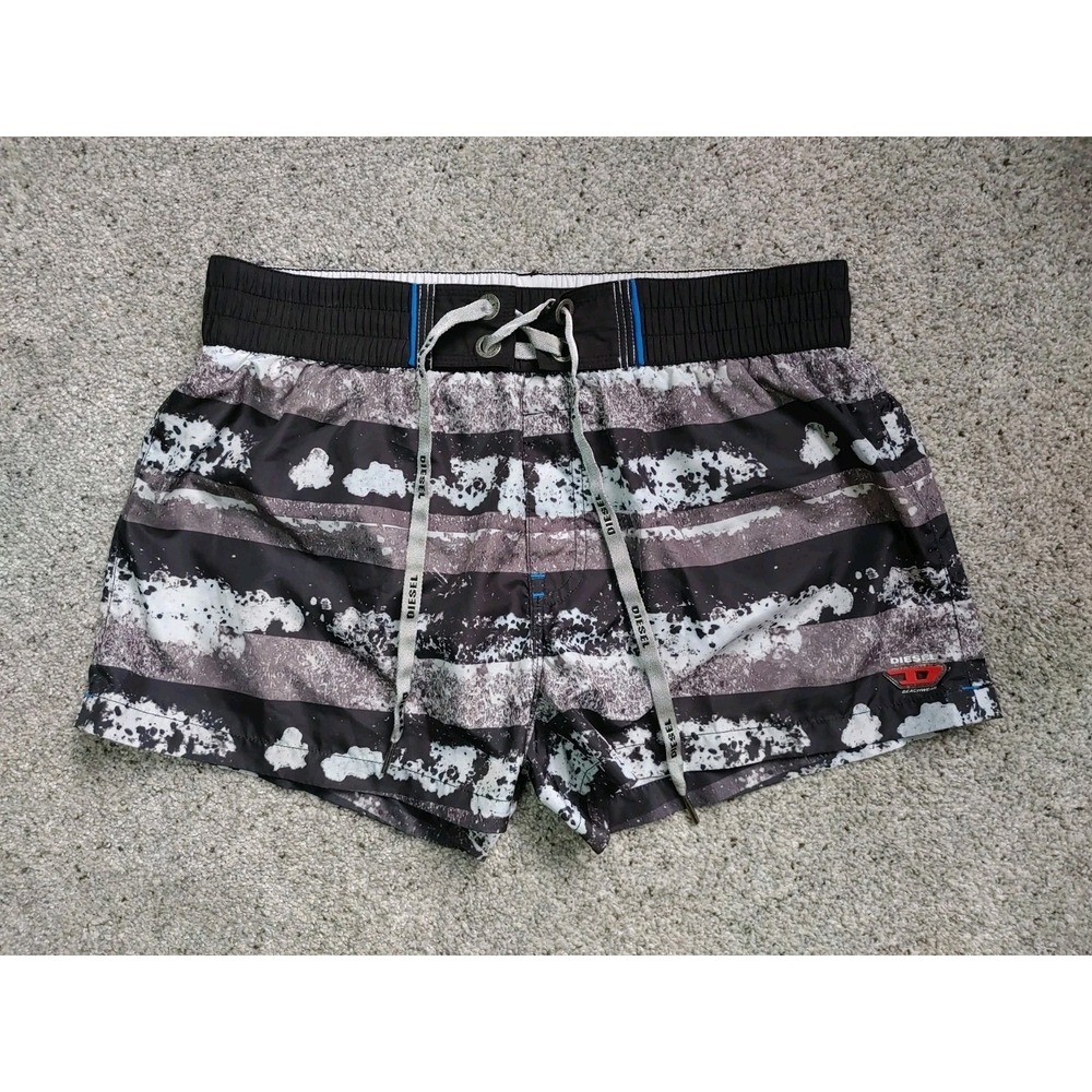 DIESEL Men's Swim Coralrif Short Length Shorts Beach Splatter Logo Lined Medium